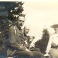 Group with dog, Mürren Prisoner of War camp, Switzerland, 1916/1917, WWI