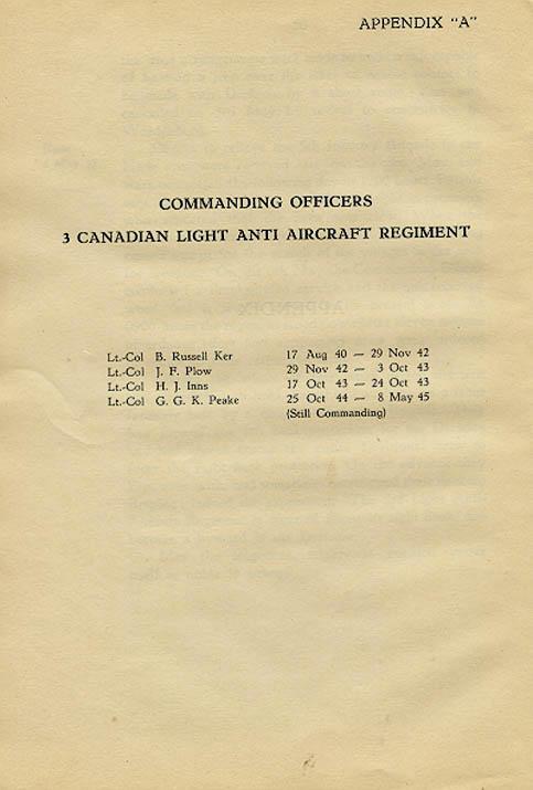 Regimental History, Appendix A