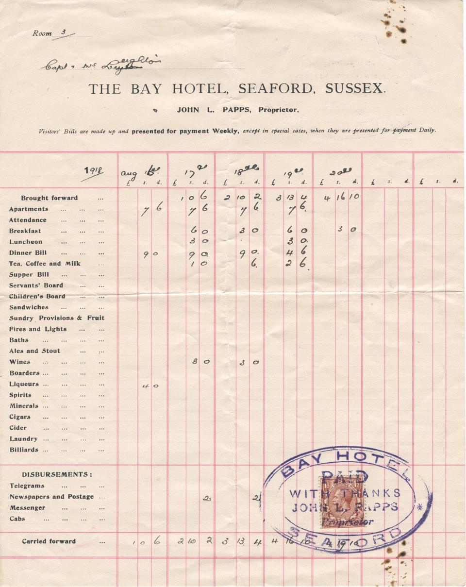 Bay Hotel receipt