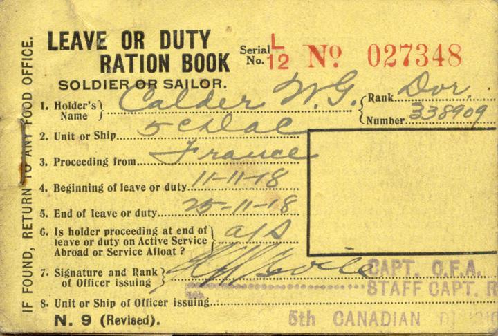 Ration Book
November 11-25, 1918
Cover