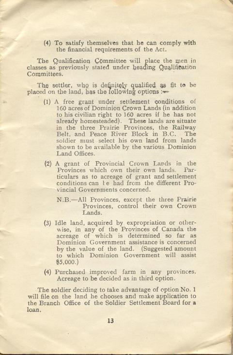 Handbook #2
The Soldier Settlement
Board of Canada
1919
Page 13