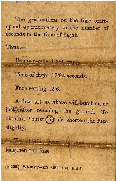 "Range Table"
To determine the distance a 
"Trench Howitzer" will fire &amp; 
If it will burst on ground or in air.
Back